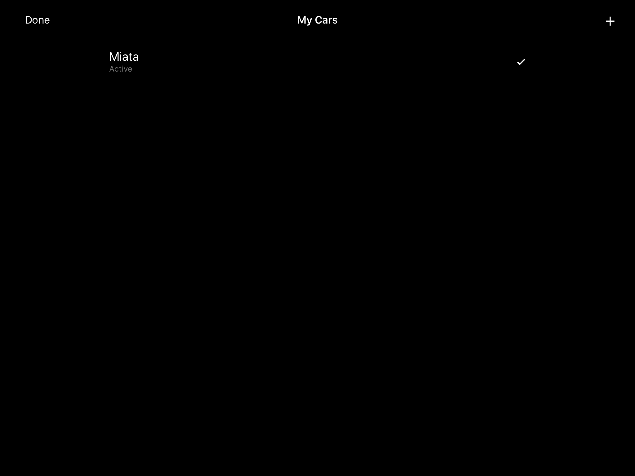 The My Cars sheet with one entry marked active